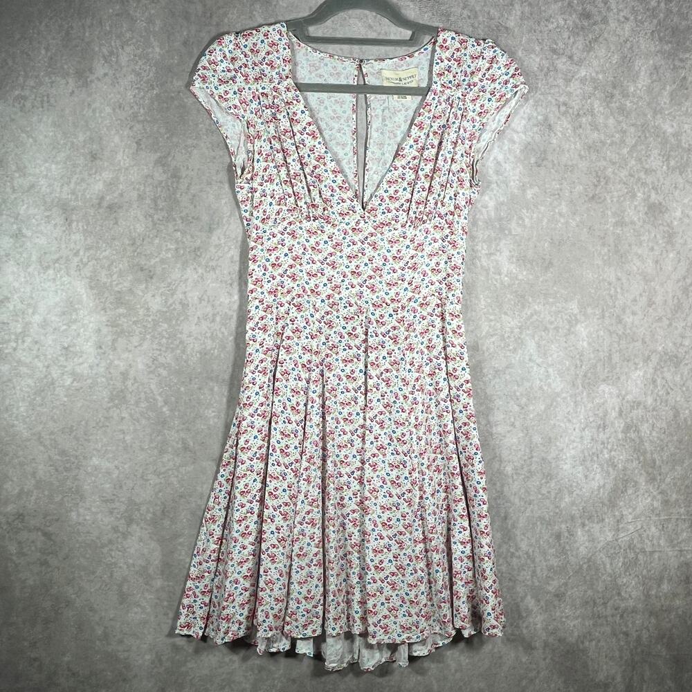 Denim & Supply Ralph Lauren Mini Dress Womens 2 Pink Floral Cap Sleeve Festival